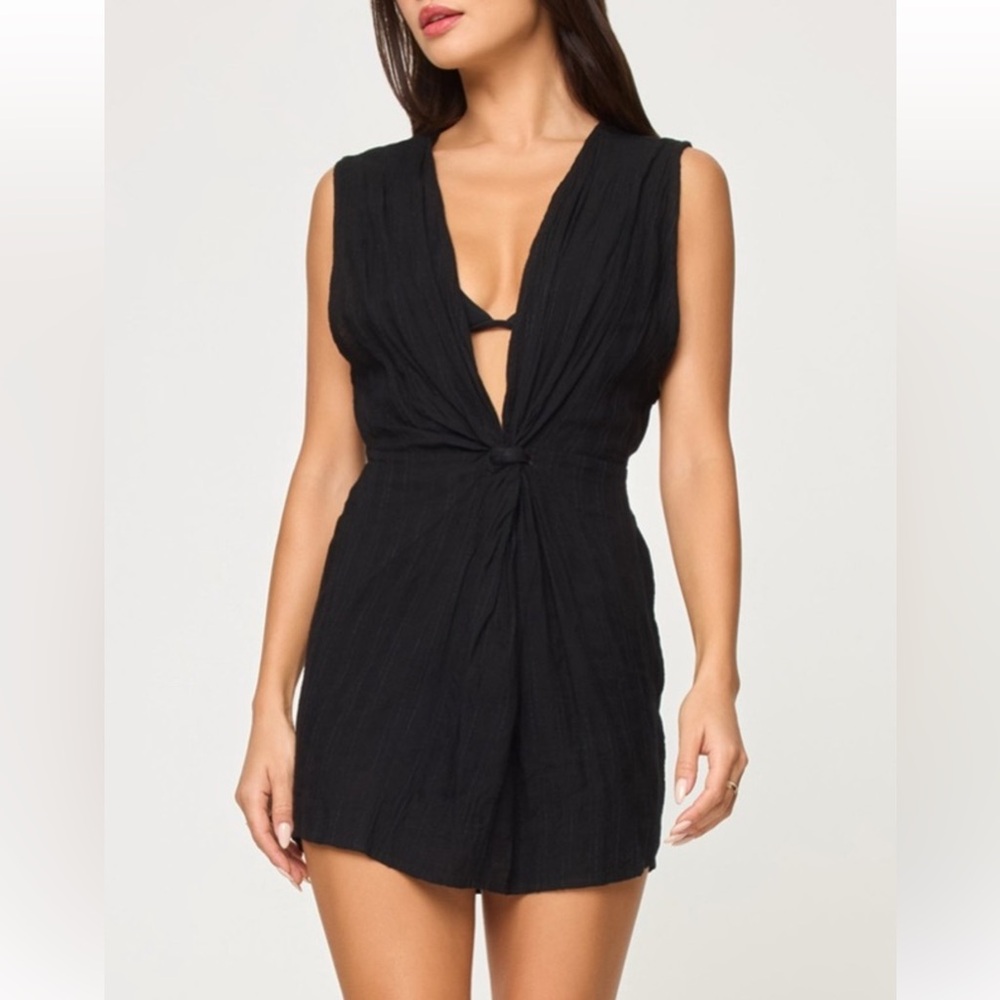 L*Space Costa Nova Knot‑Front V‑Neck Mini Cover‑Up Black L NWT (Tiny Pull Flaw)